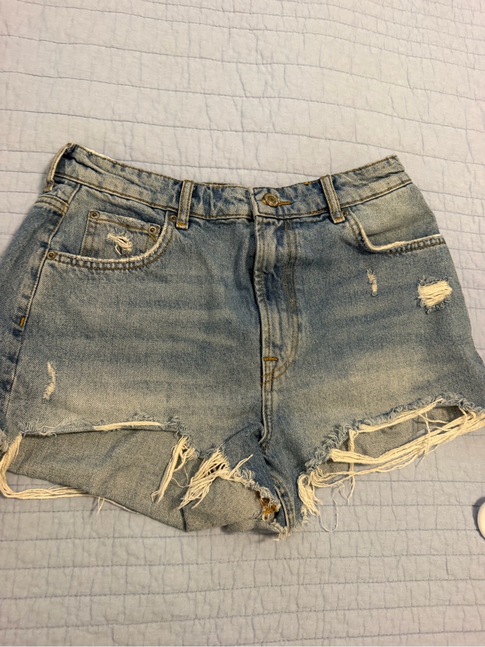 Zara Light Blue Distressed Denim Cutoff Shorts
